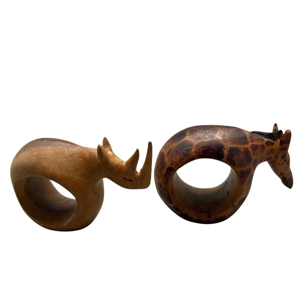 Lot 5 African Safari Animal Napkin Wooden Ring Holder Handmade Fair‎ Trade